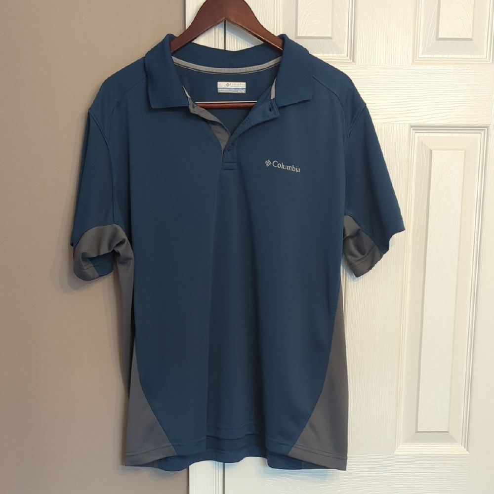 Columbia Men's Two-Tone Teal and Gray Polo Shirt Size XL Golf Polo Outdoor
